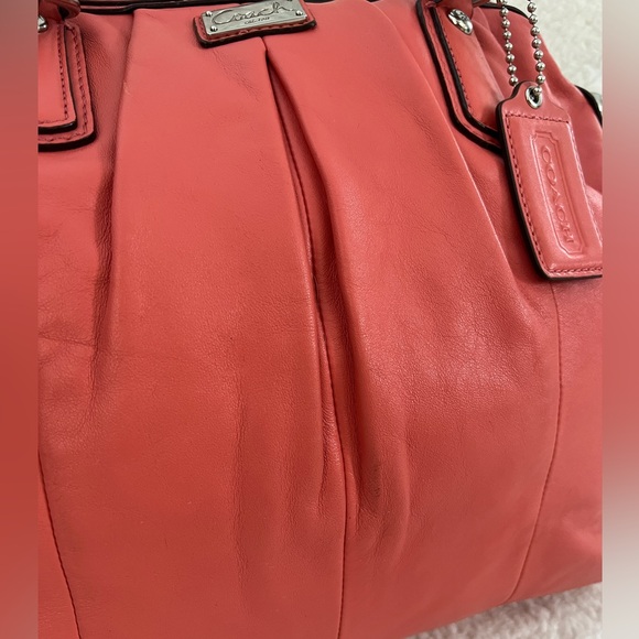 Coach Coral Pink Leather Satchel Bag Womens Pleated Chain Shoulder F15339 - Picture 4 of 16